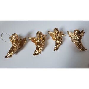 Plastic Gold Cherub Angel with musical instrument Ornaments